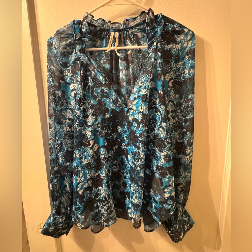 Anthropologie Floral Blue and Black Women's Top